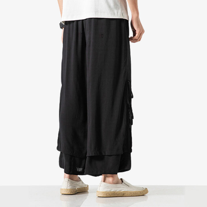 Pantalon Ample Style Japonais - Coton Et Lin élastique - Taille élastique Et Poignets - Couleur Unie - Confort Quotidien