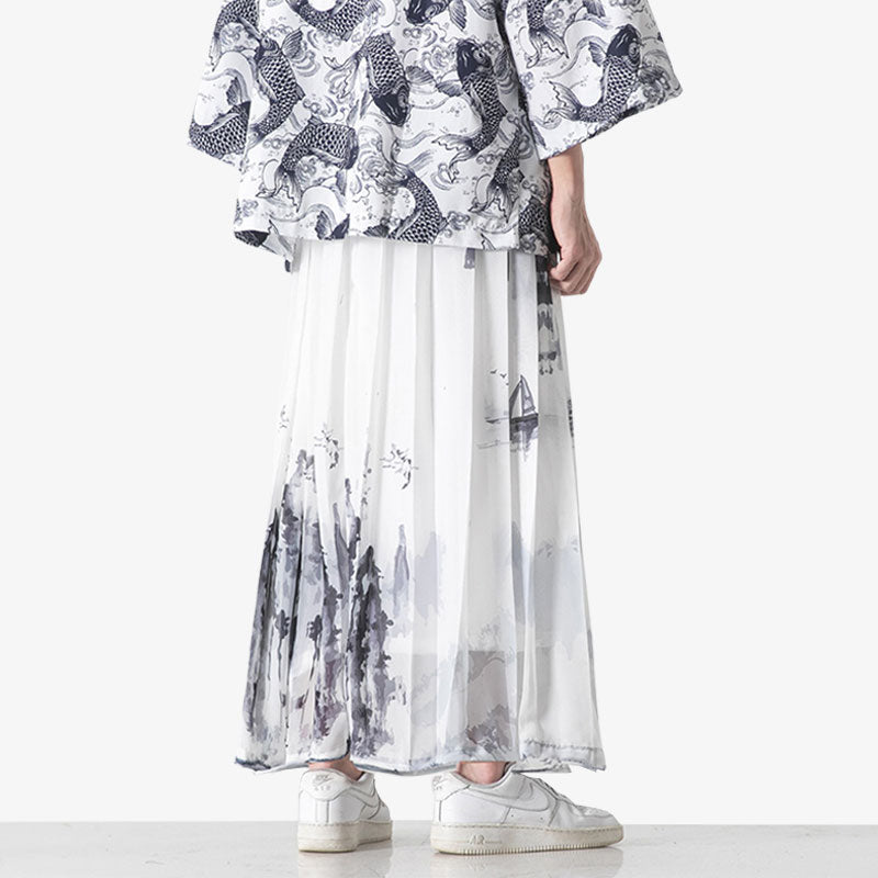 ce pantalon jupe japonaise est un habit traditionnel fashion. La couleur du tissu en coton est blanche