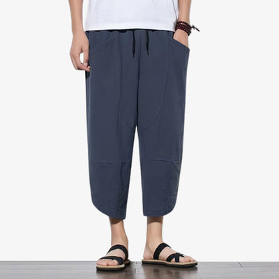 Pantalon large court pour homme en tissu souple, style japonais minimaliste
