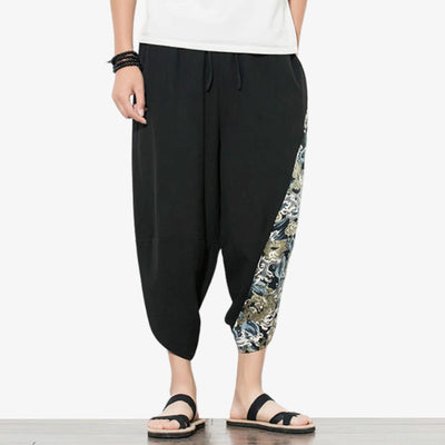 Pantalon large japonais noir au tissu respirant