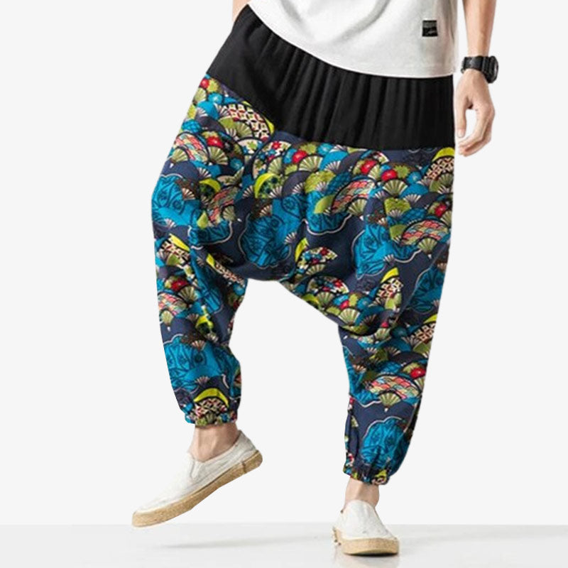 Cet habit s'inspire du pantalon sarouel homme guerrier japonais avec des symboles japonais d'éventail pliant sensu et uchiwa