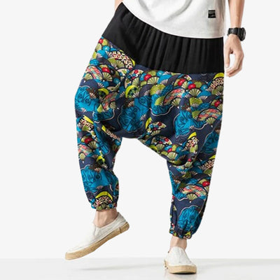 Cet habit s'inspire du pantalon sarouel homme guerrier japonais avec des symboles japonais d'éventail pliant sensu et uchiwa