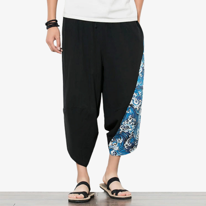 Pantalon japonais motif vague pour un look streetwear