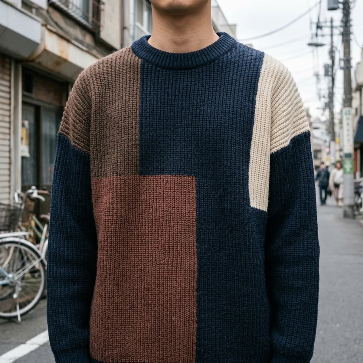 Pull Japonais Harajuku bleu marine minimaliste
