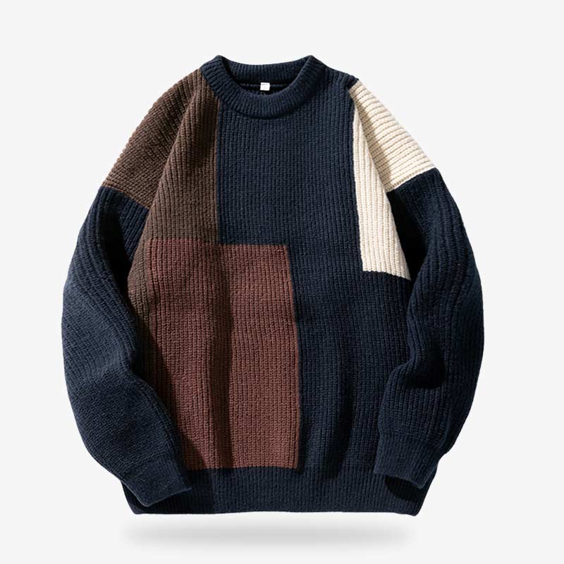 Pull japonais Harajuku bleu marine à l'esthétique minimaliste
