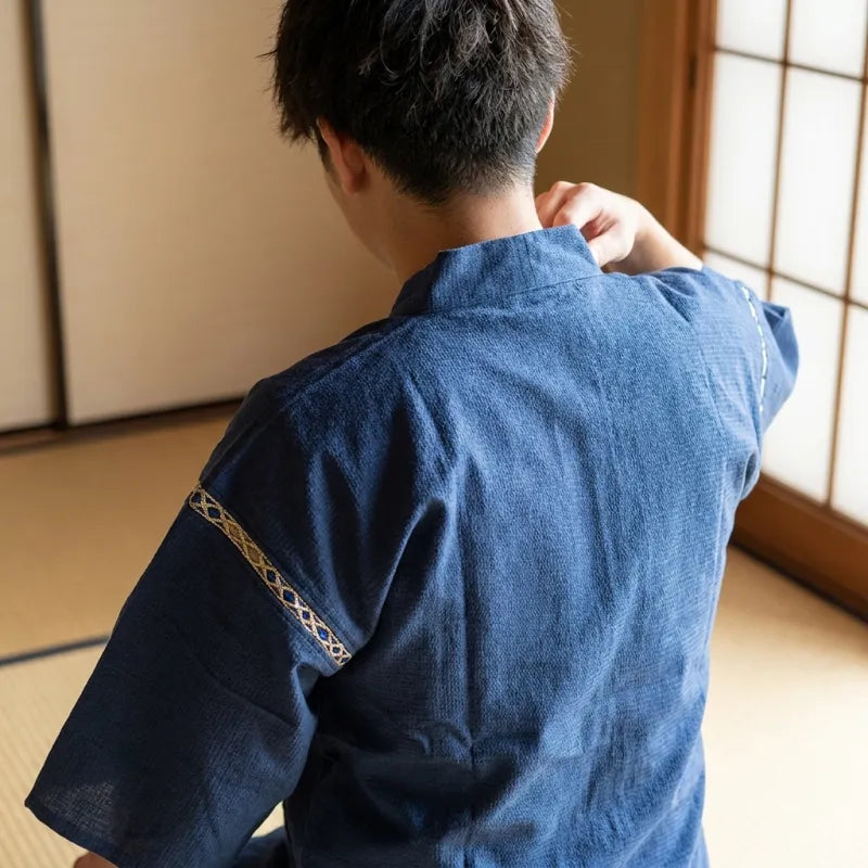Pyjama homme japonais vue de dos ensemble jinbei