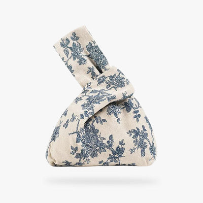 Sac japonais traditionnel blanc à motifs floraux, forme nœud en tissu