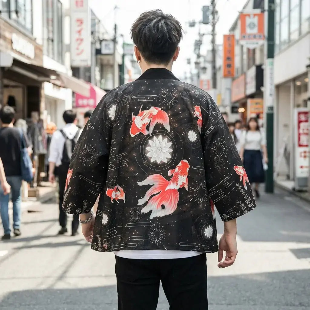 Soulive Haori porté par un homme dans une pièce japonaise traditionnelle, vue de face