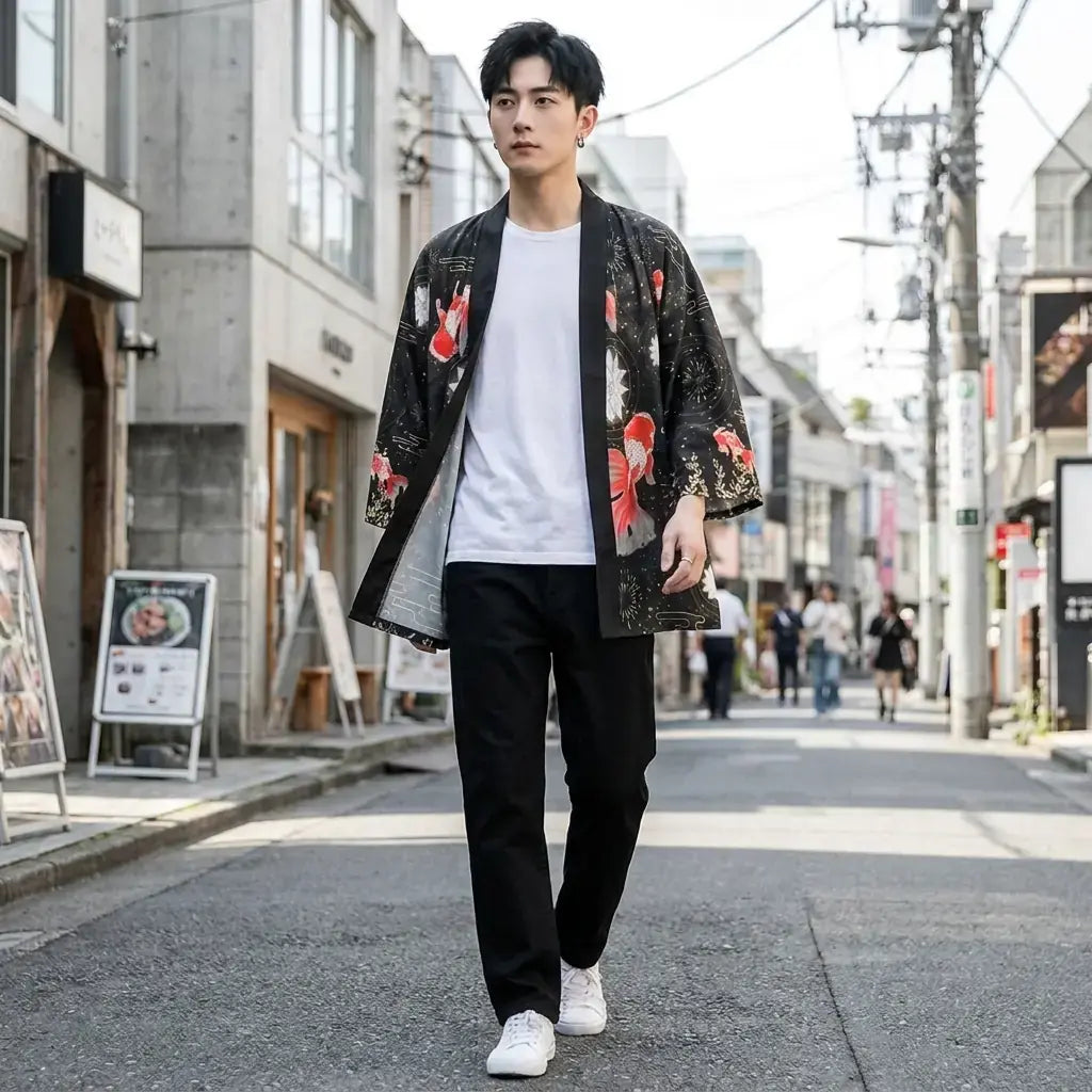 Soulive Haori porté par un homme dans une pièce japonaise traditionnelle, vue de face