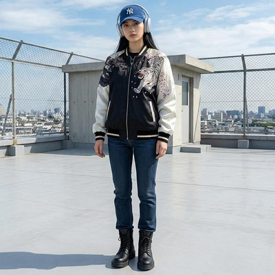 Veste Sukajan Phoenix brodée dans un style vintage japonais