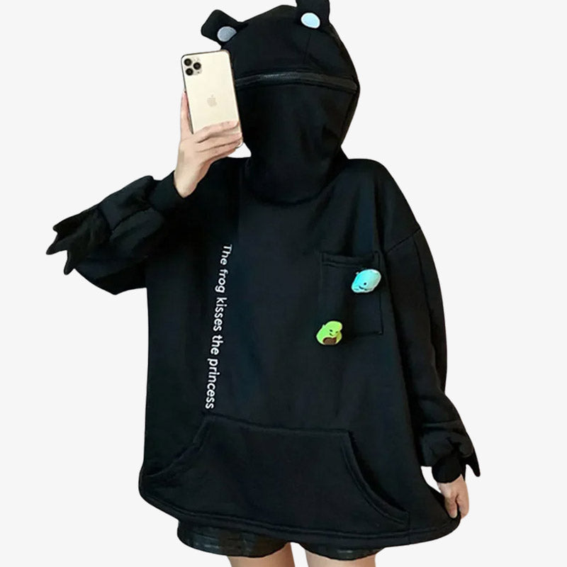 Sweat à capuche kawaii avec fermeture éclair, en forme de grenouille, idéal pour un style japonais ludique et confortable