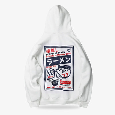 Sweat japonais blanc avec petit logo ramen sur la poitrine