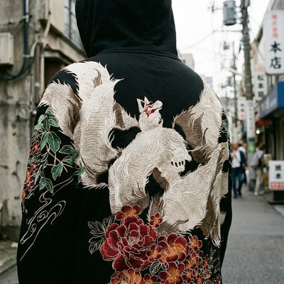 Sweat brodé japonais motif renard
