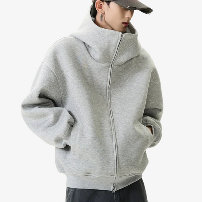Sweat Harajuku uni gris avec coupes streetwear typiques du quartier de la mode de Tokyo