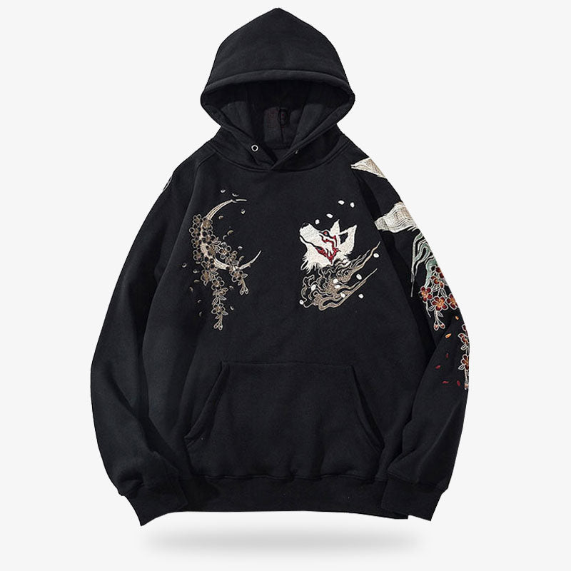 Sweat japonais brodé à capuche