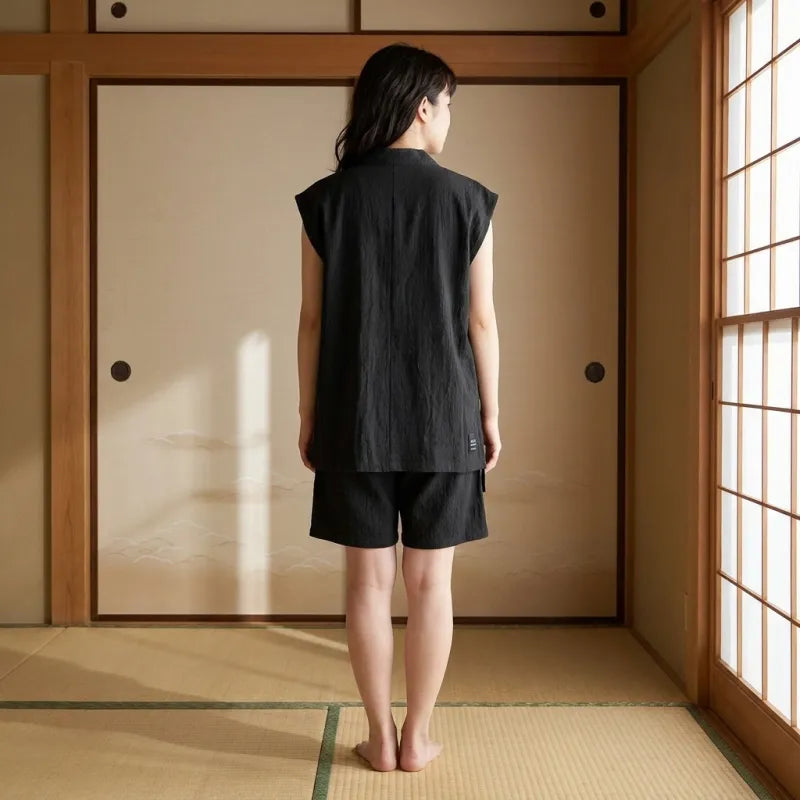 T-shirt Japan noir vue de dos en lin naturel
