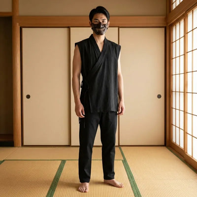 T-shirt Japan noir sans manches col V vue de face