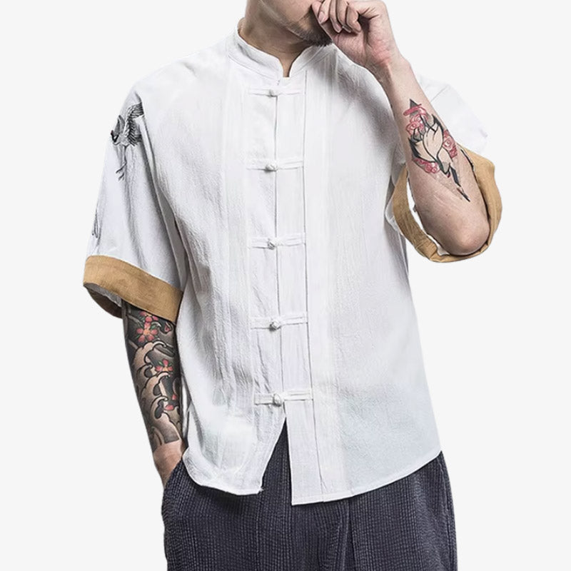 T-shirt japonais grue brodée