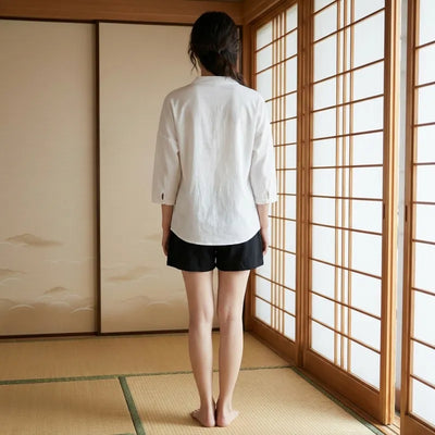 Détail du tissu en lin du t-shirt japonais homme