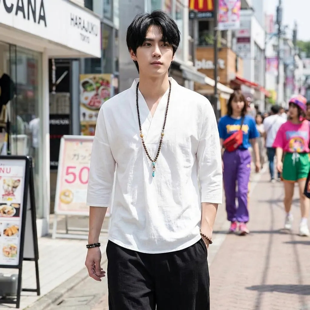 T-shirt japonais homme lin vue arrière