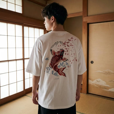 T-shirt koi blanc avec motif carpe japonaise vue de dos