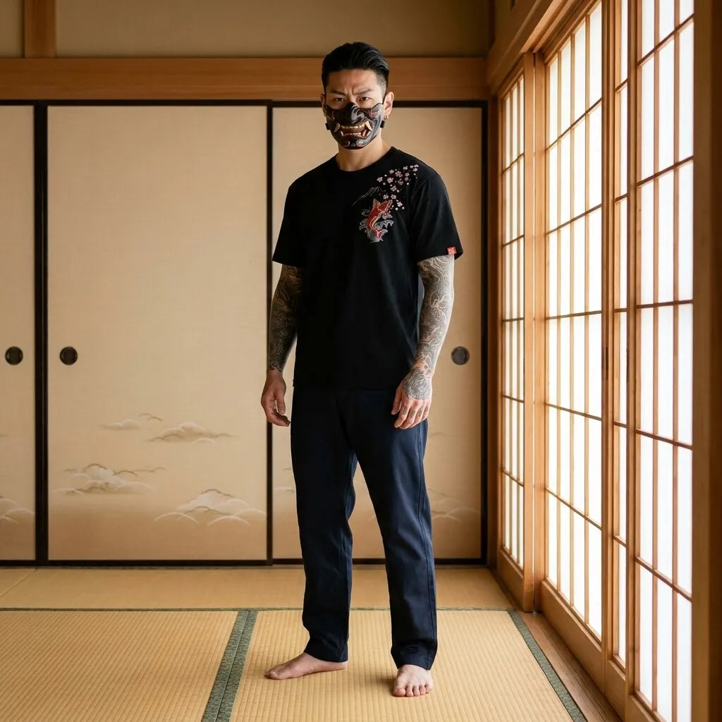 T-shirt streetwear japonais motif koi vue de face