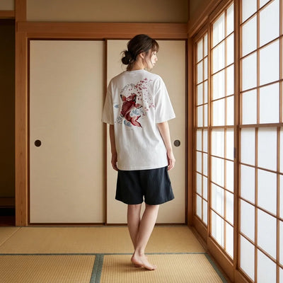 T-shirt streetwear japonais blanc vue de dos détaillée