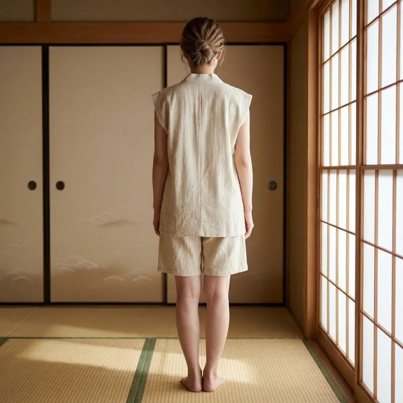 T-Shirt Style Japonais coupe sans manches vue de face