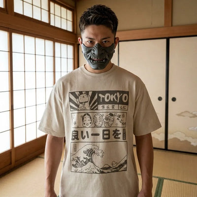 T-shirt Tokyo Maneki Neko porté avec un jean