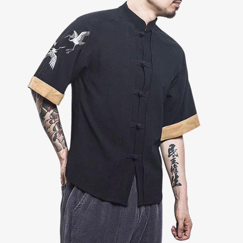 T-shirts japonais à l'esthétique épurée ornés de deux grues Tsuru, reflétant l'influence wabi-sabi et ukiyo-e