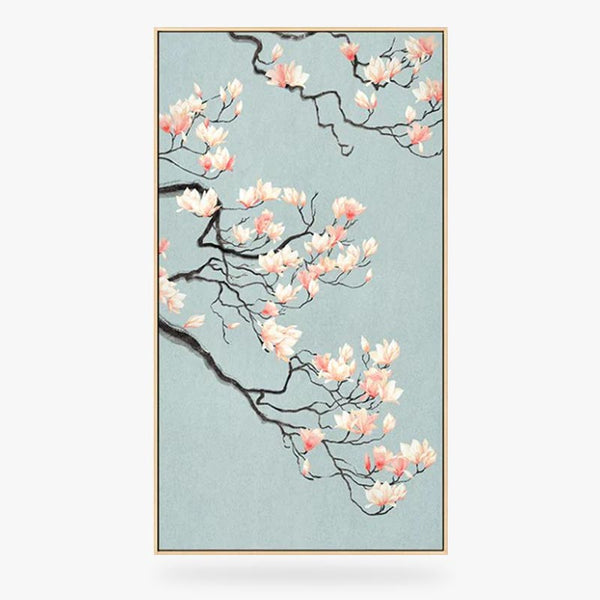 Ce cadre est un tableau cerisier du Japon. Des branches et des fleurs sakura sont dessinés sur la toile canvas