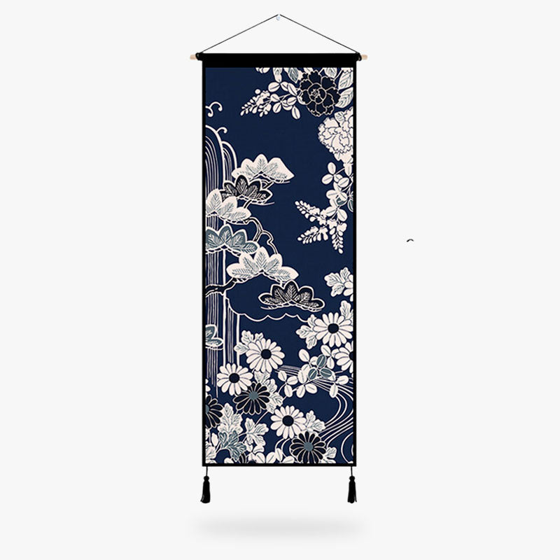 Les motifs de la nature sont imprimés sur ce tableau japonais fleur en forme de kakemono et toile canvas