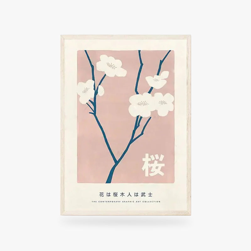 Ce cadre en bois est un tableau japonais sakura. La toile représente des fleurs de cerisiers