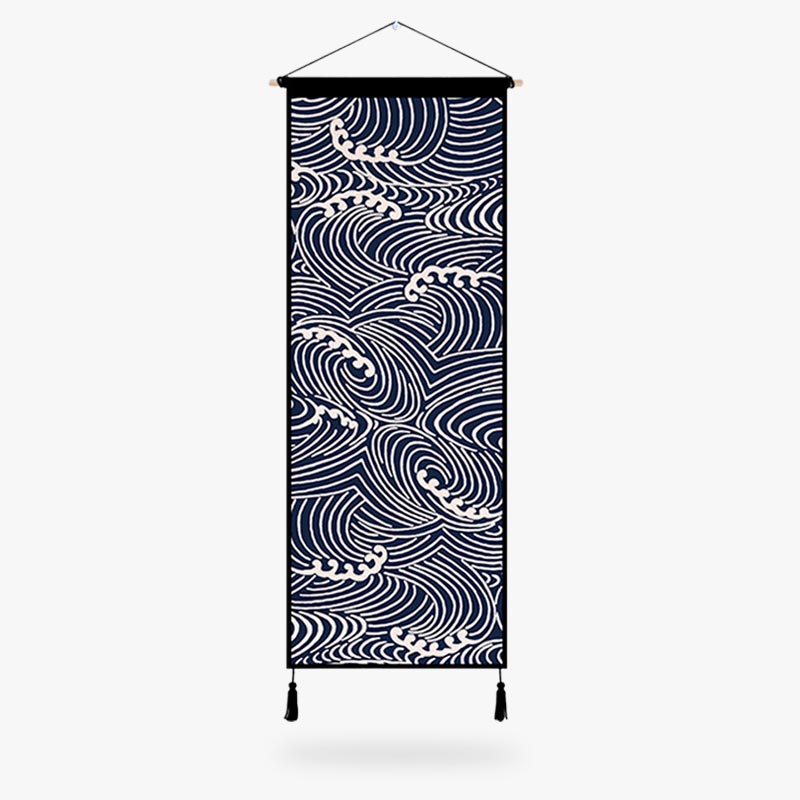 Ce tableau japonais vague est une toile canvas avec un support en bois kakemono