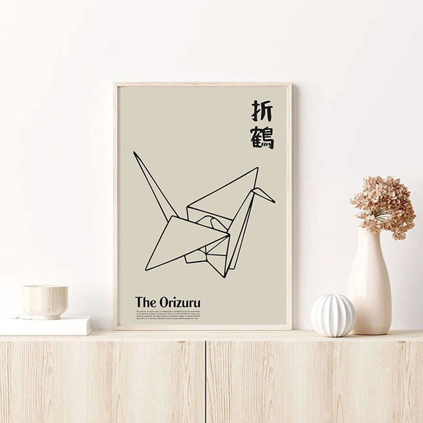Ce tableau origami tsuru est une affiche japonaise avec un motif pliage de grue japonaise tsuru