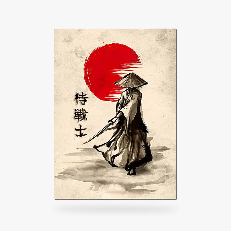 Ce tableau Ronin est dessiné sur une toile canva. Un samourai porte un katana dans la main dans un style de peinture sur toile japonaise
