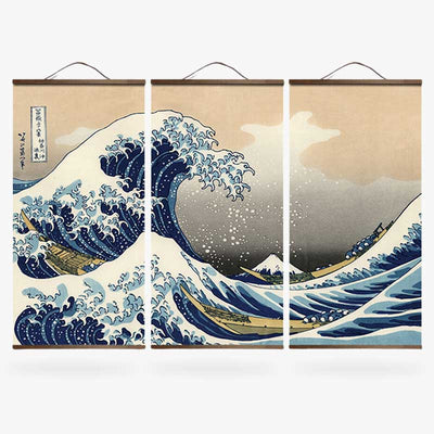 Tableau Vague Japonais inspiré de Hokusai avec le mont Fuji