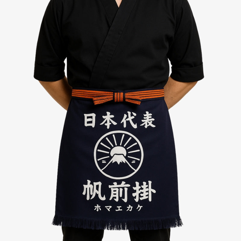 Tablier de cuisine japonais traditionnel en coton marine, reflet d'un savoir-faire authentique