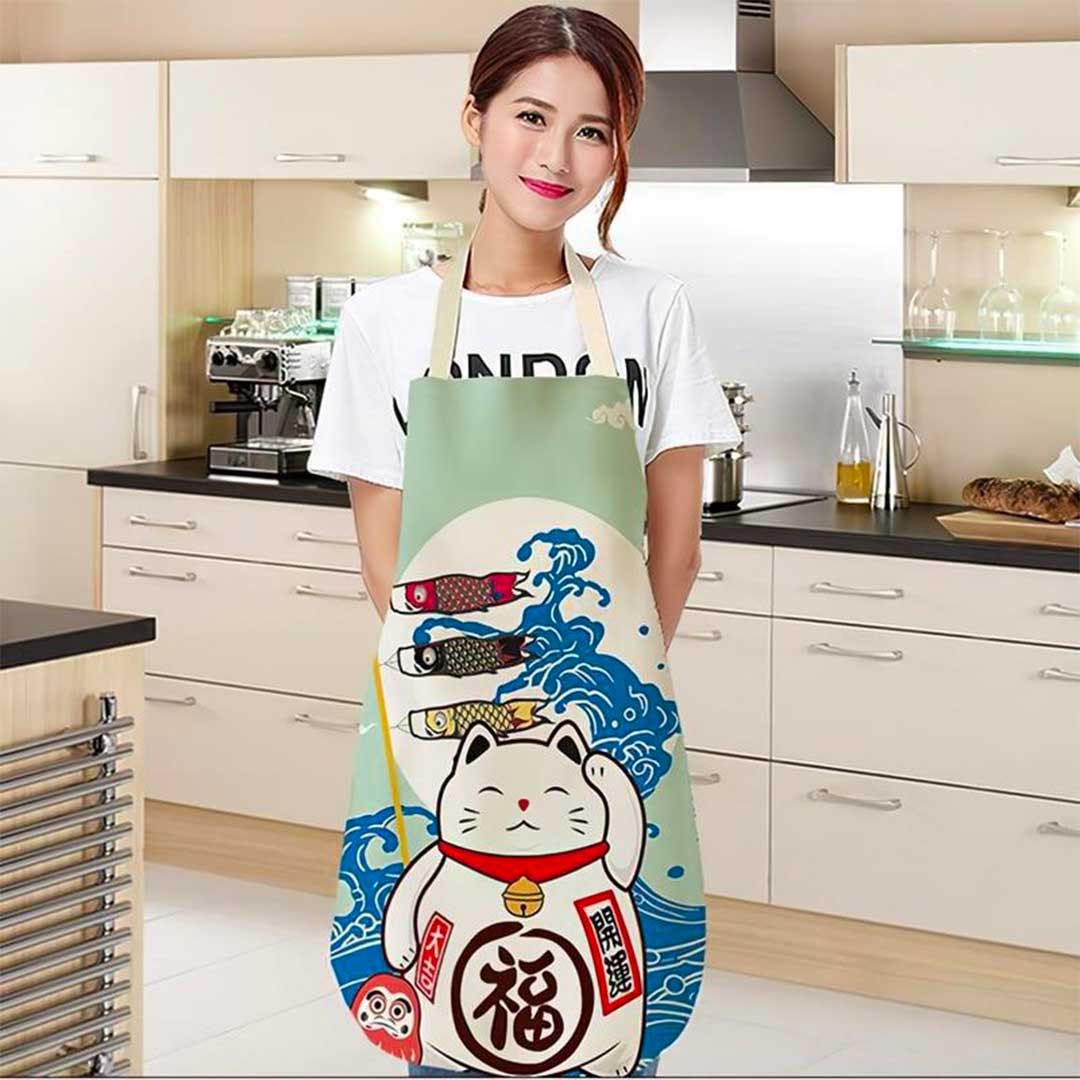 Tablier japonais chat porte-bonheur