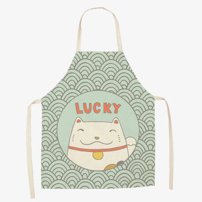 Tablier japonais chat Maneki Neko en cuisine