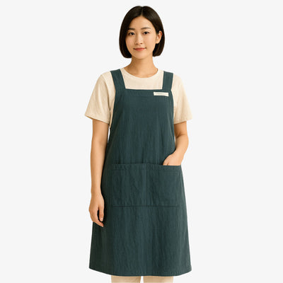 Tablier japonais croisé dans le dos en lin et coton, coupe confortable et esthétique traditionnelle
