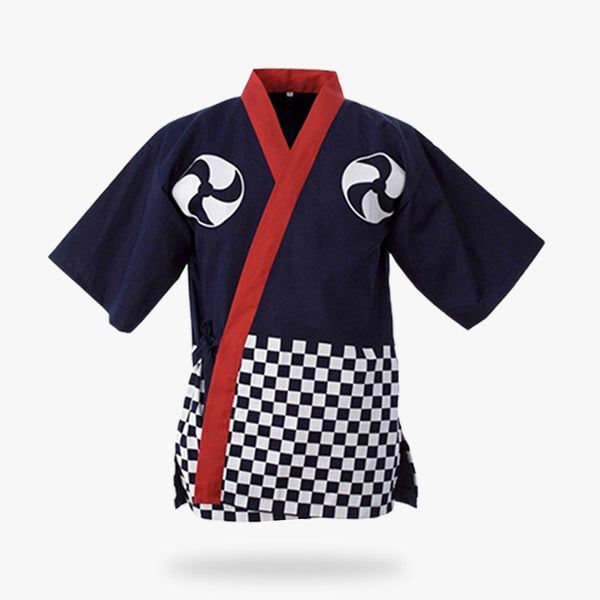 Le tablier japonais kyoto est un vêtement de chef cuisinier Sushi avec des damiers et des symboles japonais imprimés