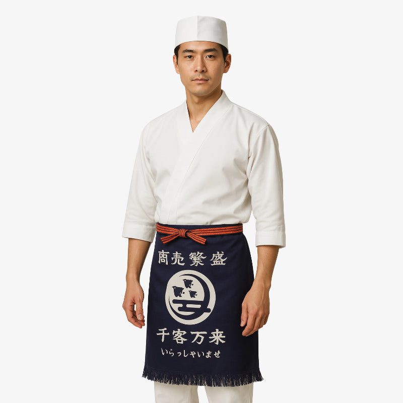 Tablier maekake japonais en coton porté à la taille