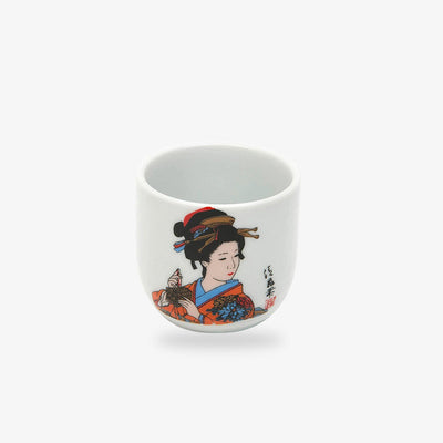 Coupelle à saké geisha représentant une femme japonaise en kimono avec kanzashi