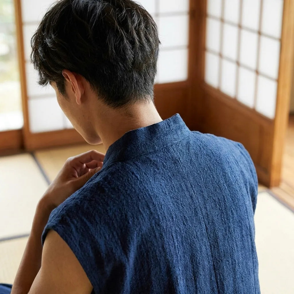 Tee shirt japonais homme vue de face en lin naturel