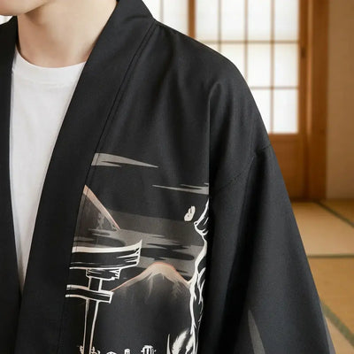 Gros plan sur le tissu et la manche du veste kitsune
