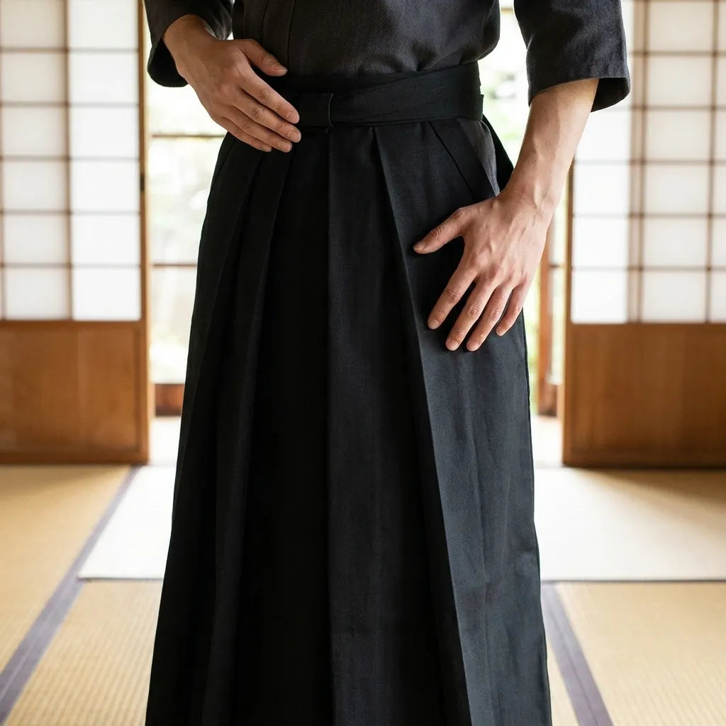 Détail du tissu du hakama noir