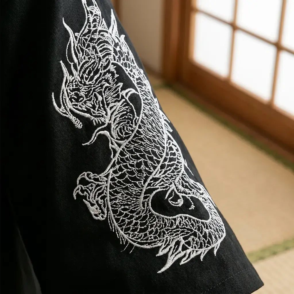 Gros plan sur le tissu et la manche du kimono haori homme