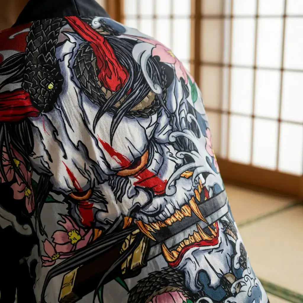 Gros plan sur le tissu et la manche du kimono japonais haori