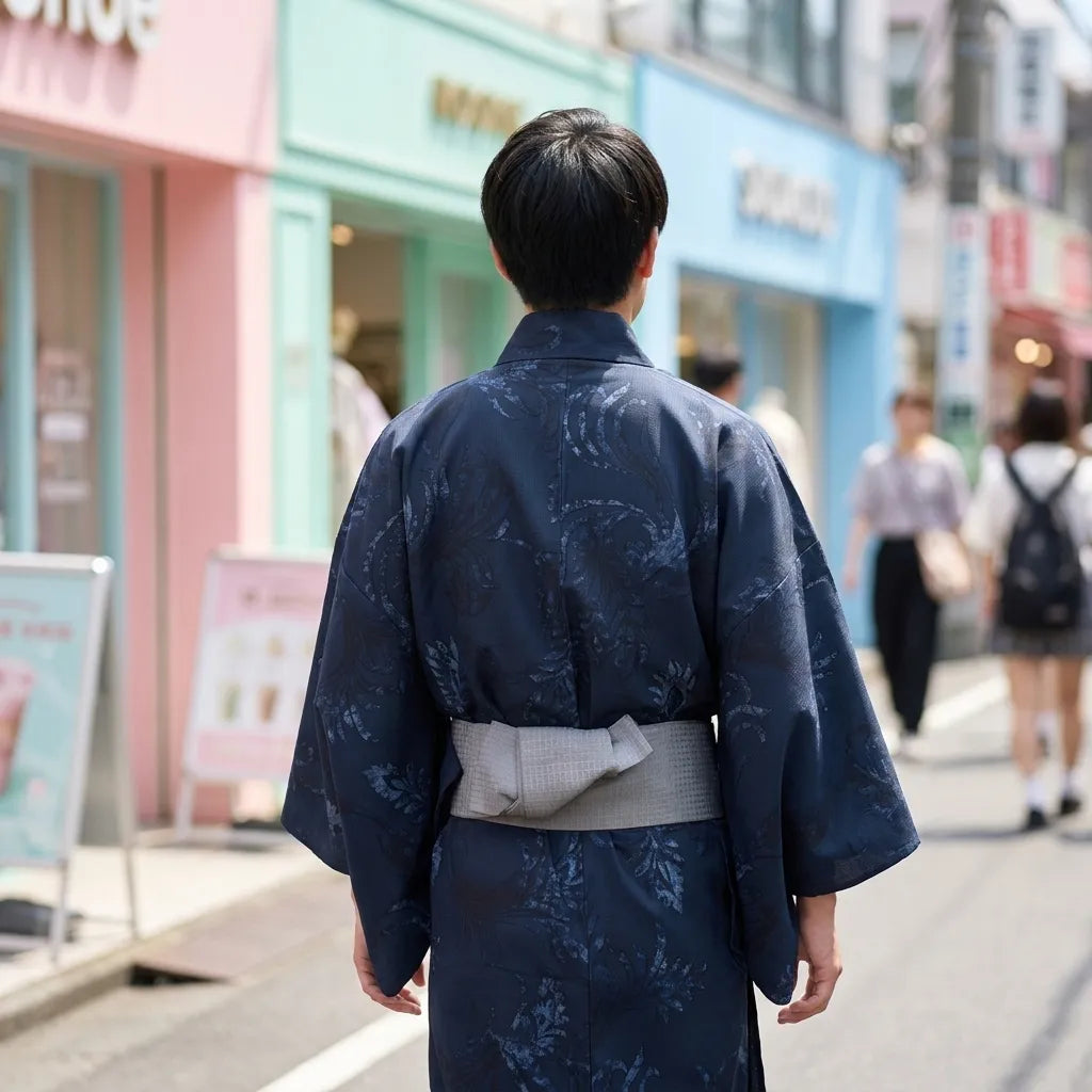 Détail du tissu du kimono yukata homme